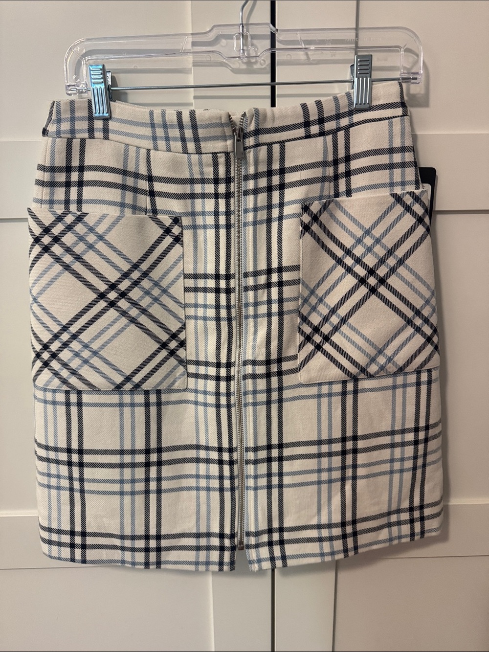 Cream & Blue Plaid Zip-Front Mini Skirt